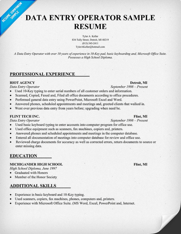 Data entry jobs resume examples