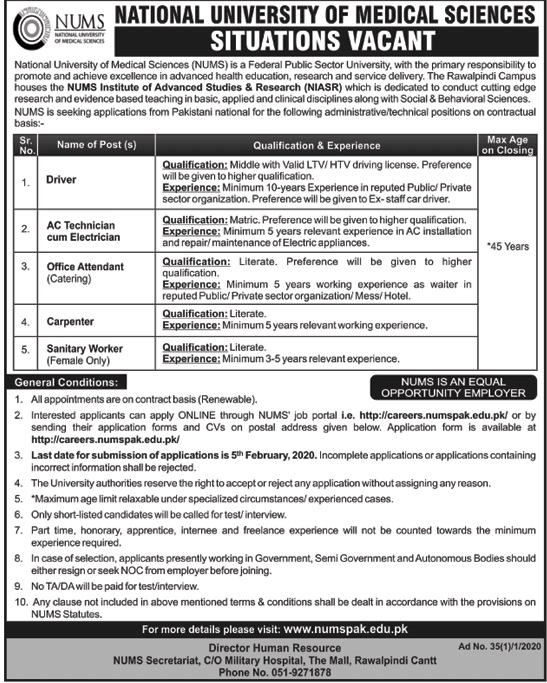National University Of Medical Sciences Jobs